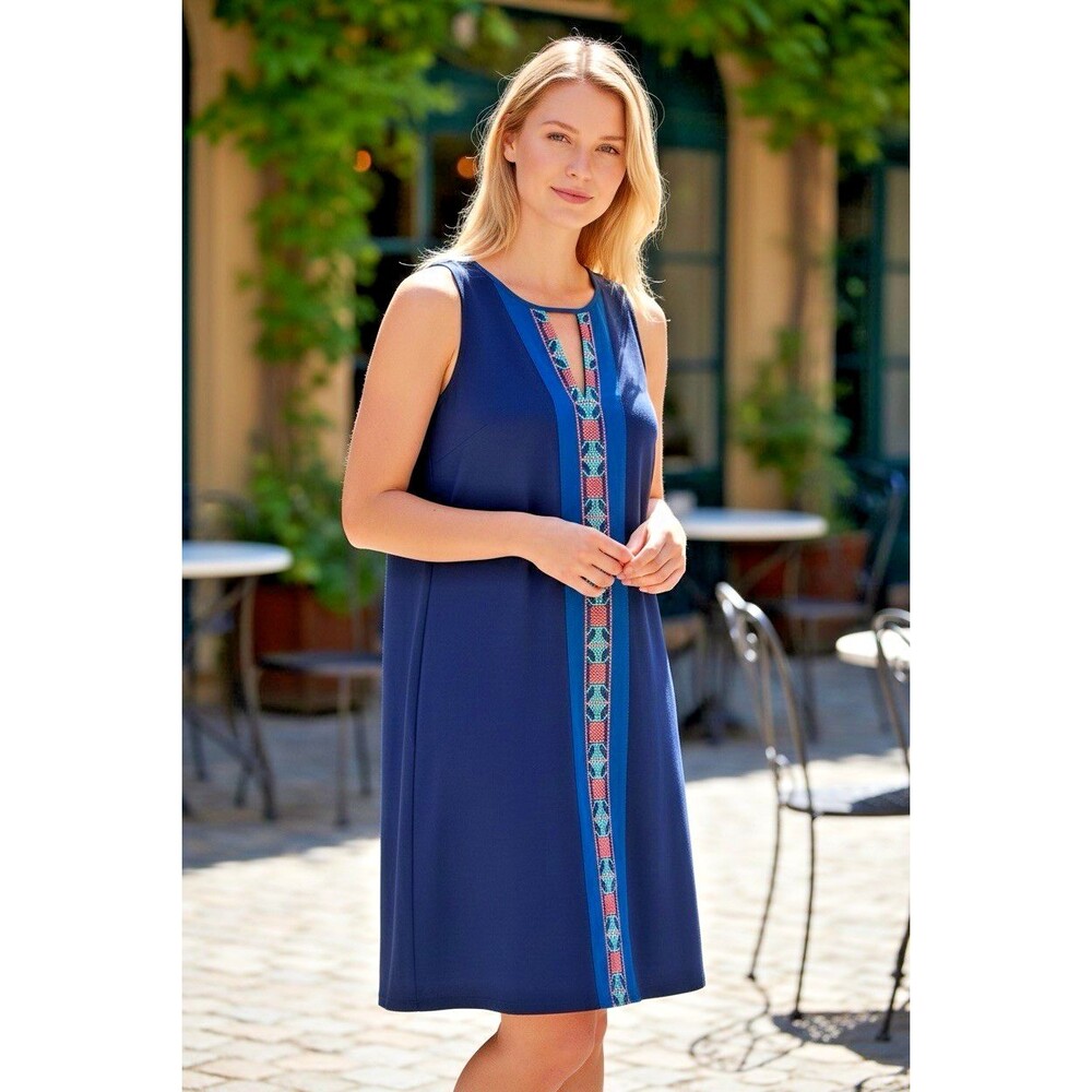 THML navy embroidered summer shift dress Small travel vacation summer